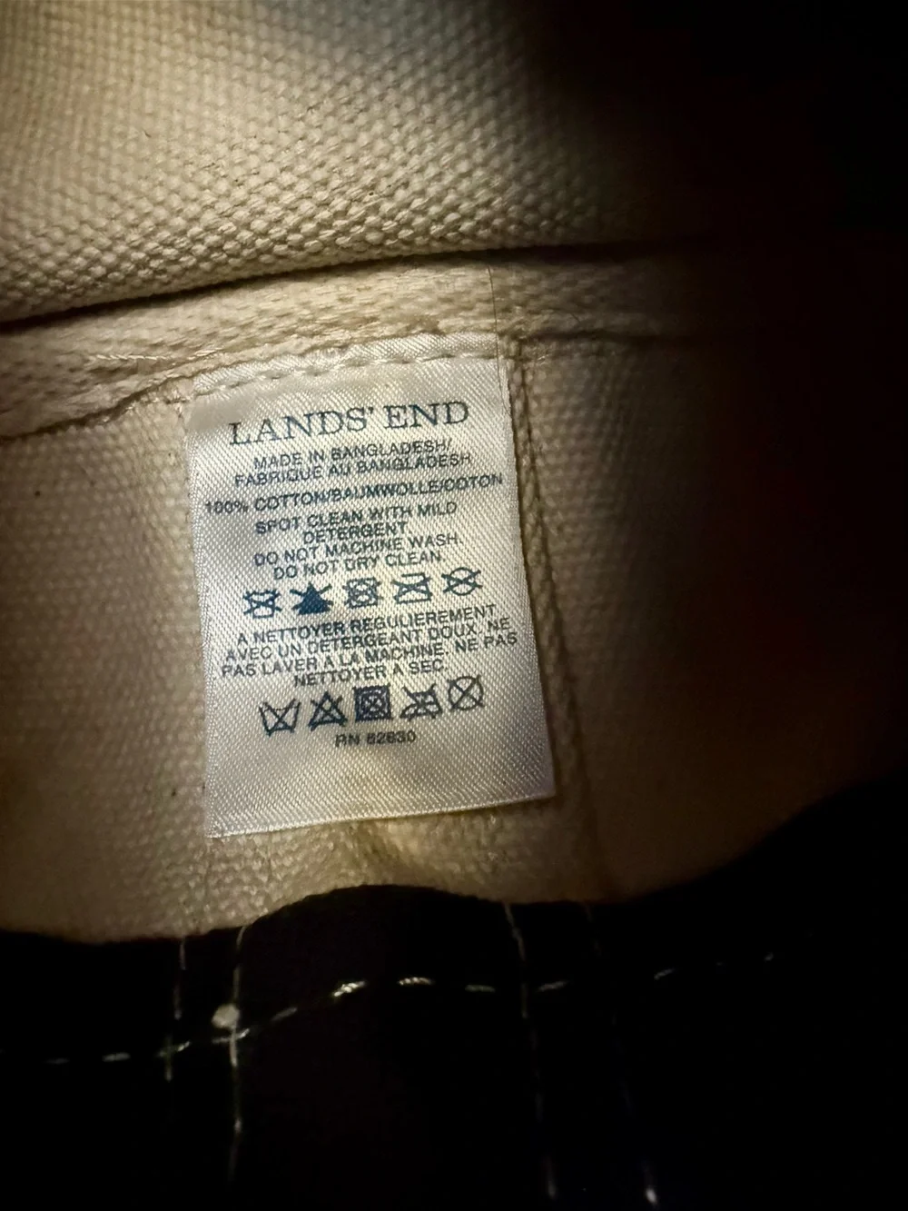 Large Lands' End Canvas Tote in Cream and Navy with Sunrise Logo